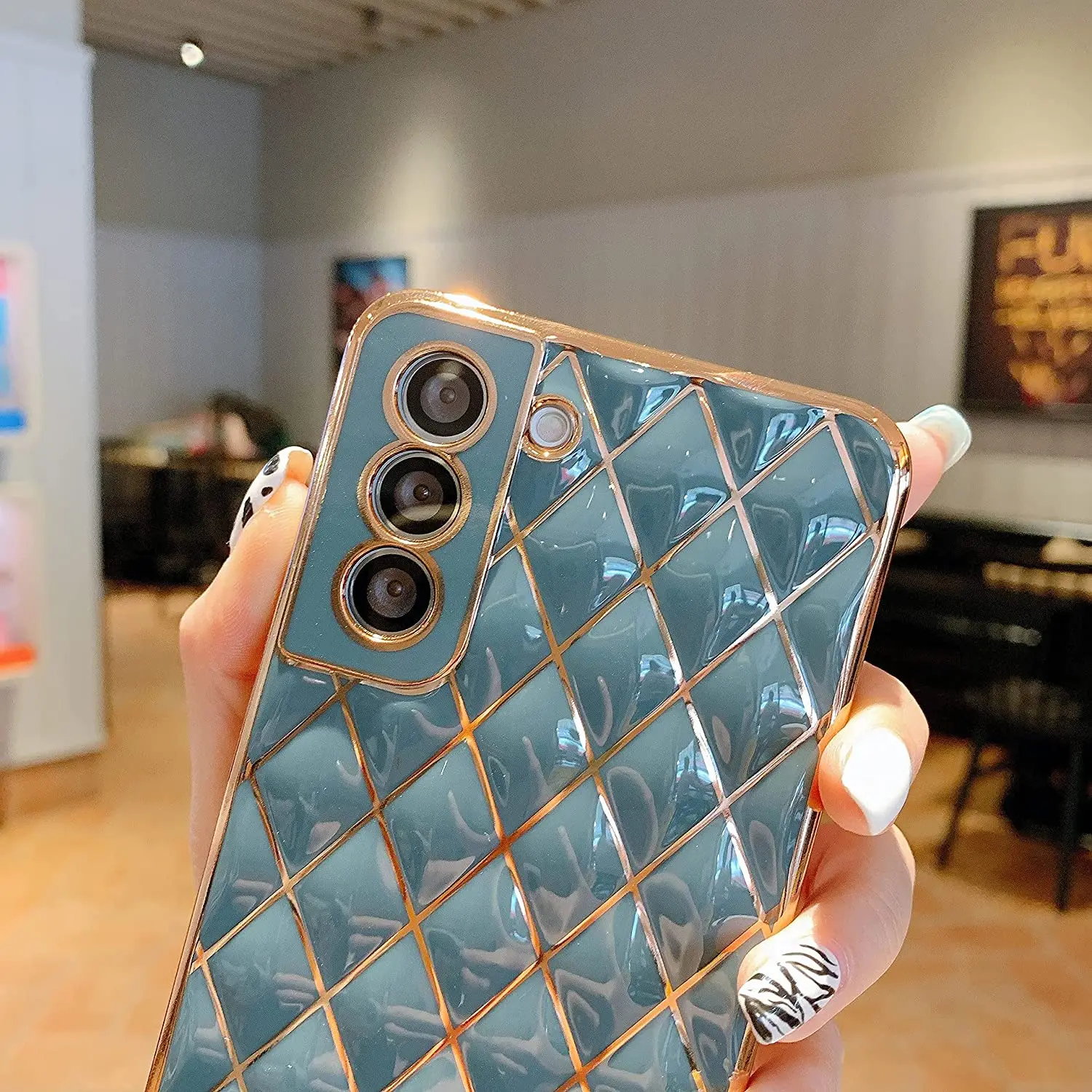 Wholesale Shemax for samsung galaxy s 21,Glitter Sparkle Plating Lattice  Case,Camera Lens Protection Shockproof Edge Bumper TPU Cover From  m.