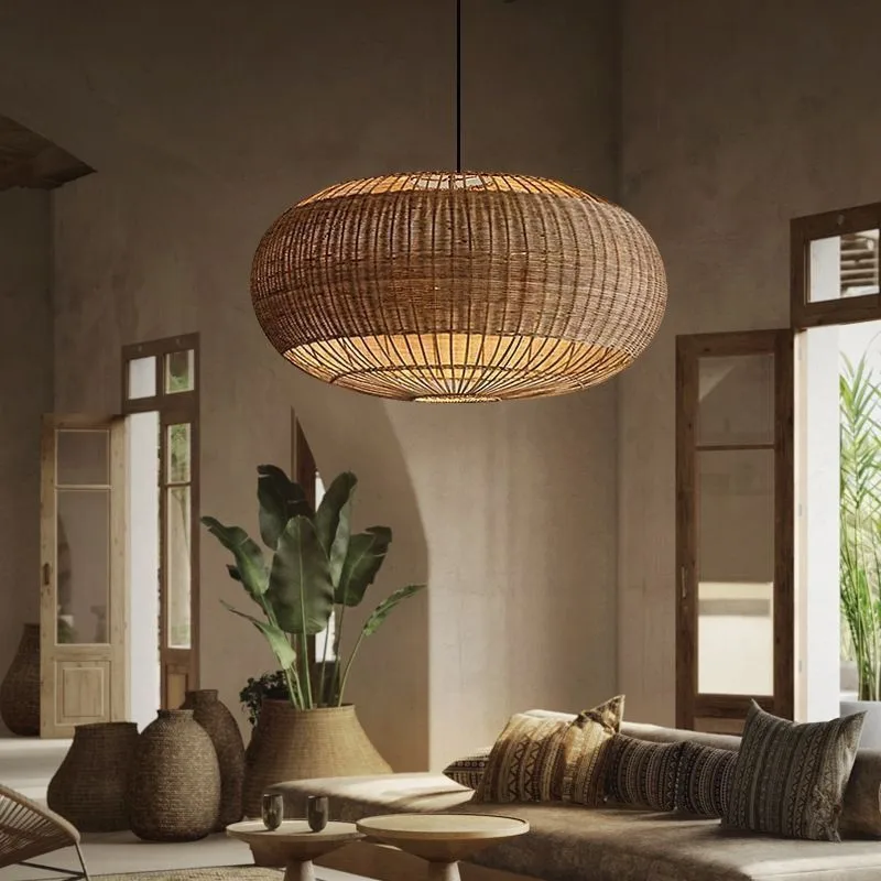 Ip65 Waterproof Rattan Woven Pendant Lamp Aluminum Led Light Source for Outdoor Garden Courtyard Hotel Home Stay for Lawn
