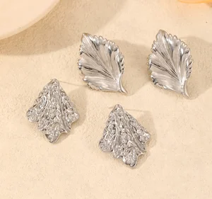 Geometric Fancy Earrings Bulk 18k PVD Plating Stainless Steel Hypoallergenic Stud Earrings Leaf Earrings Women Ear Jewelry
