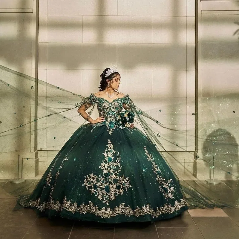 slim fit dress slacks High-Neck Princesa Quinceañera Dress PR12262 Forest/Rose Gold / 00 main image 1