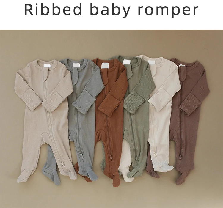 Newborn Baby Unisex Zipper Onesie Bodysuit Jumpsuit Solid Color Baby