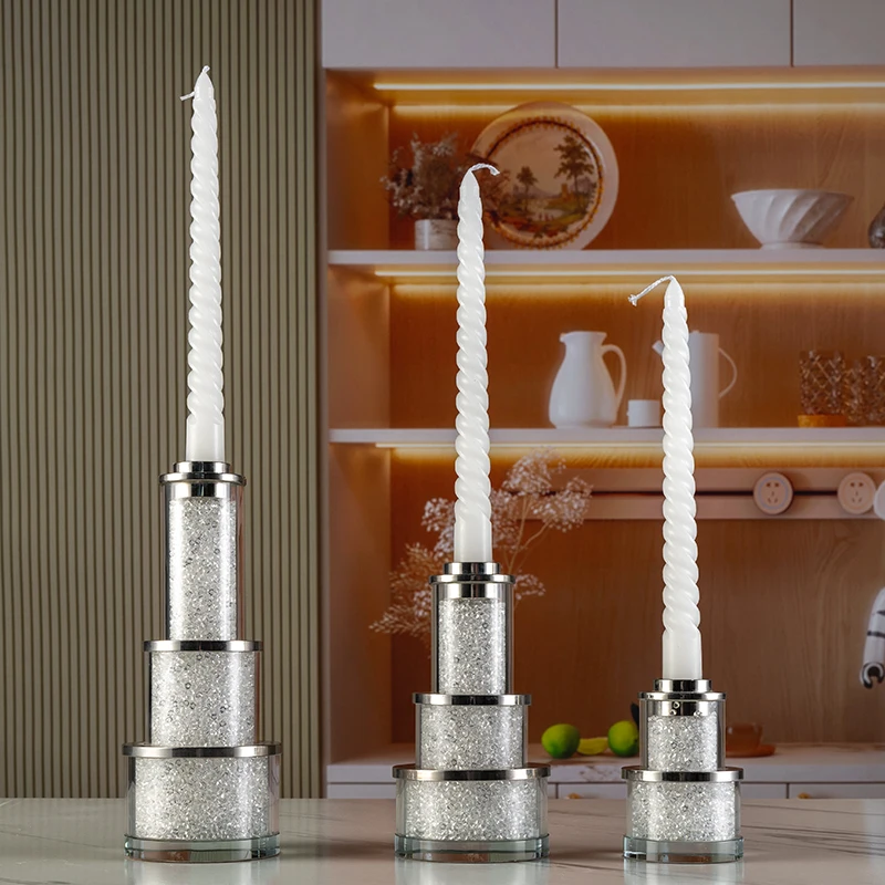 Contains Broken Diamonds Three-layer Cake Shape Birthday Home Art Wedding Decoration Crystal Candlestick