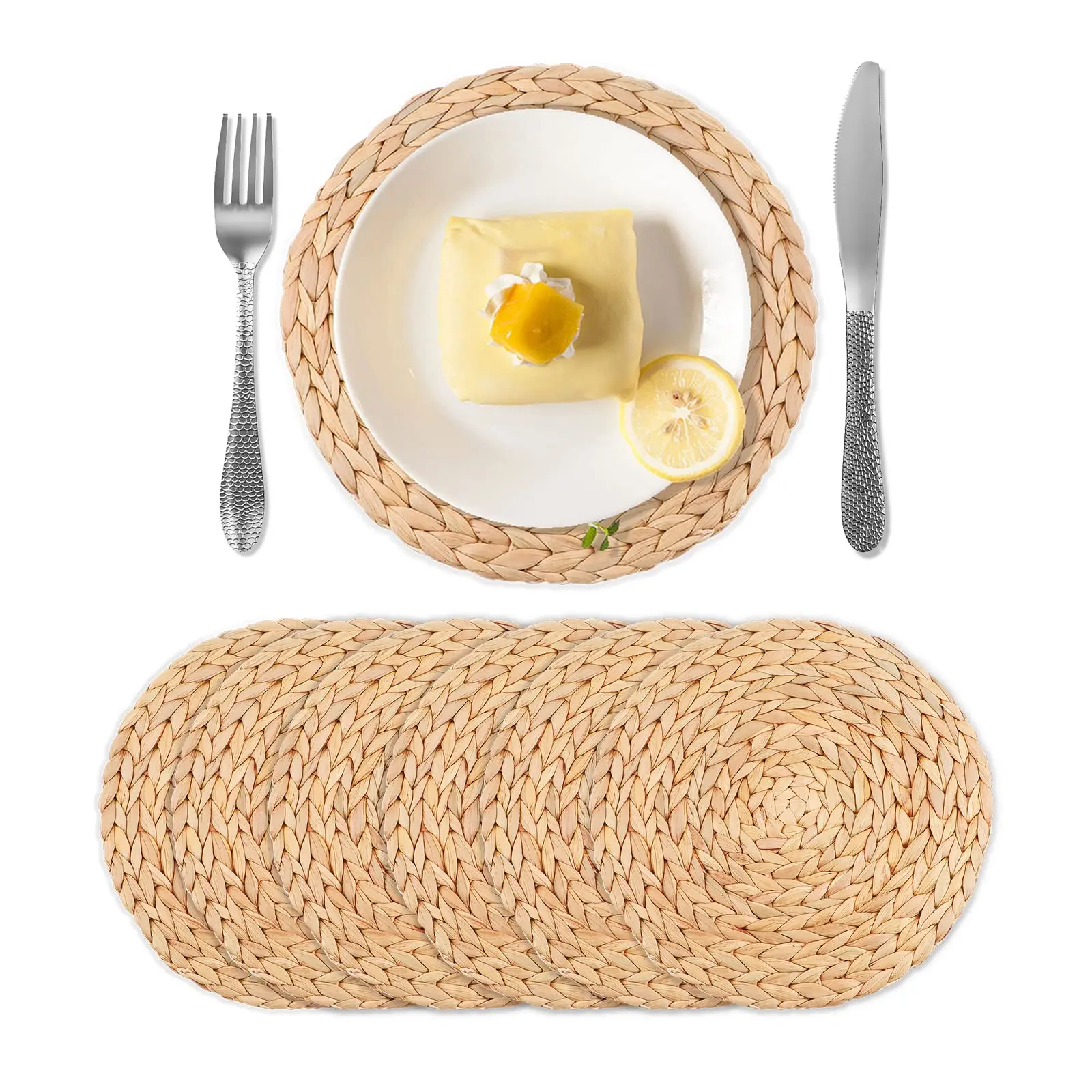 Eco Friendly Natural Round Straw Mat Placemat Braided Straw Placemats