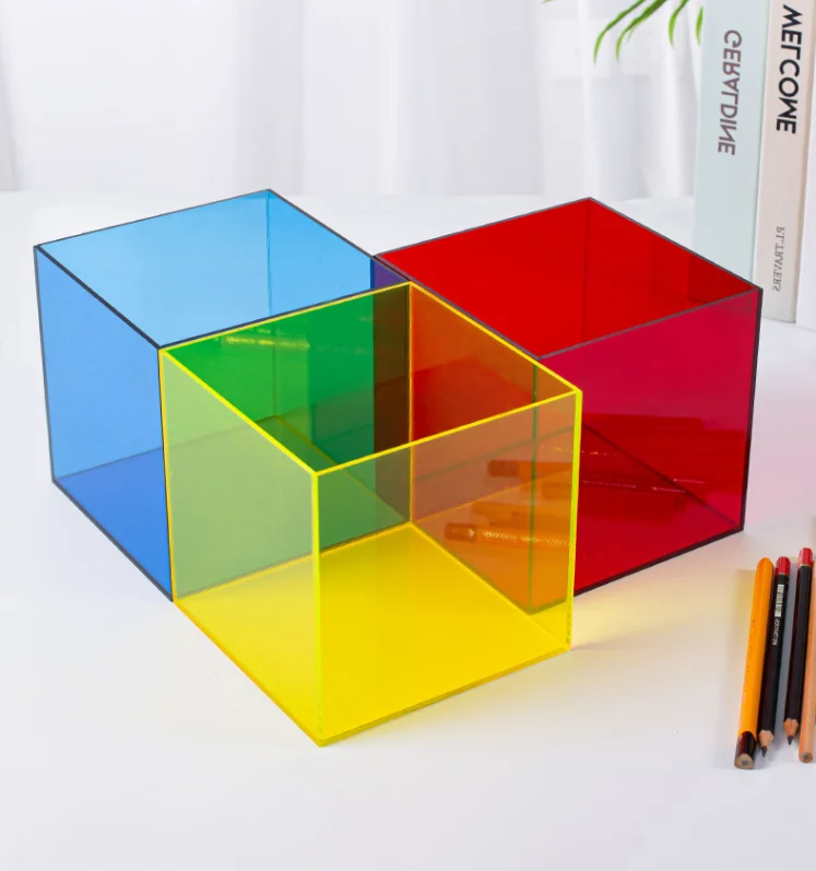 Colorful Translucent Acrylic Display Box Square Cube for Desk/Home Decor,Lovely Gift,Make up Tool,Jewelry,Candy Storage Case