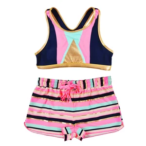 High Quality Two Piece Swimwear Beachwear for Kids Breathable Sleeveless Swimsuit Custom Bathing Suit for Girls