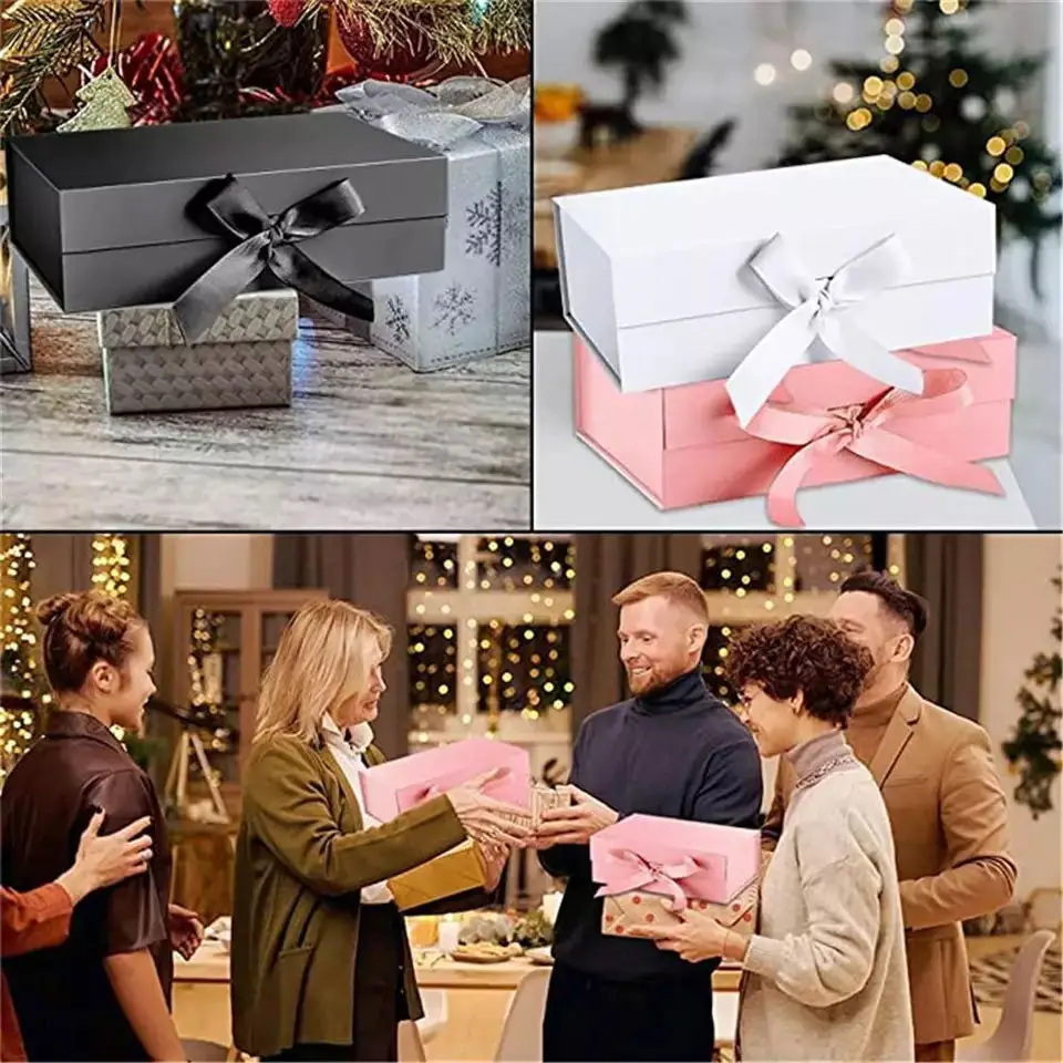 Подарочная коробка с бантом, Магнитная флип-упаковка, жесткая лента, свадебные картонные коробки, складная коробка с бантом