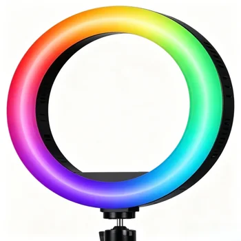 STALLY 13.3" Ring Light Tripod Stand Music Mode Wireless Remote 3 Phone Holders 3 CCT Modes 48 RGB Colors Adjustable Color Temp detail image