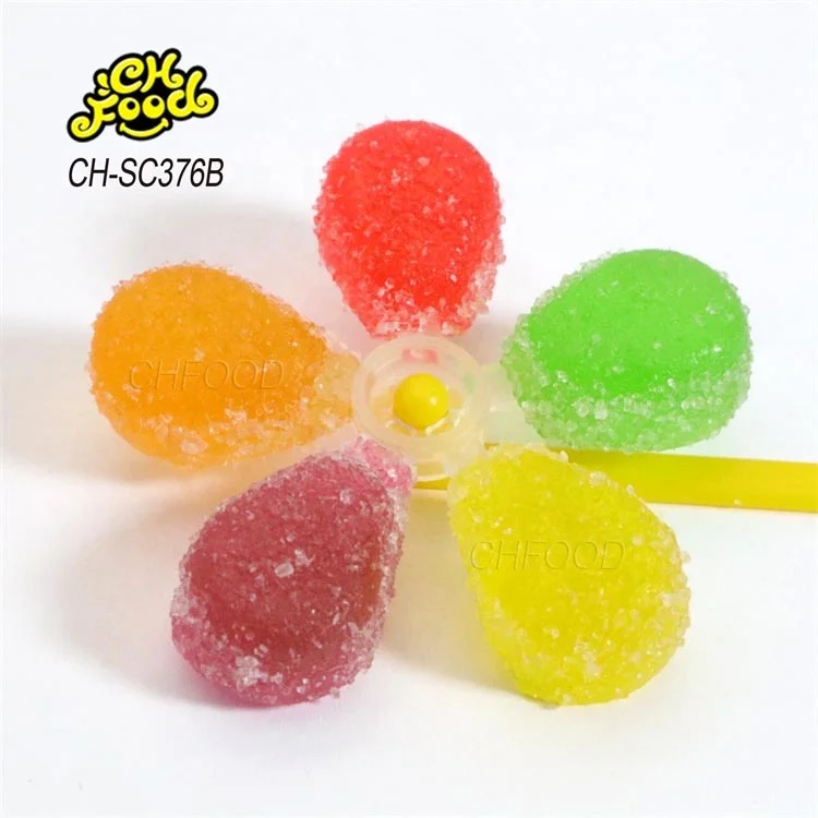Candy Toys Wholesale Hot Selling Rotating Windmill Shape Fruit Sugar Coated Jelly Gummy Candy Lollipop Halal Snack Custom
