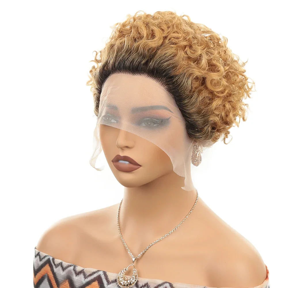 150 % tetthet 6 tommers krøllete bølger pixie cut parykk gjennomsiktig blonder foran ekte hår parykk kort for kvinner_voghion.com