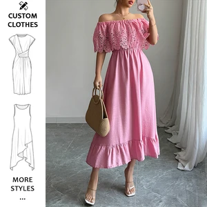 Women's summer 2026 Off Shoulder Lace Ruffle Sleeve elegant Casual Beach Vacation Midi Dress