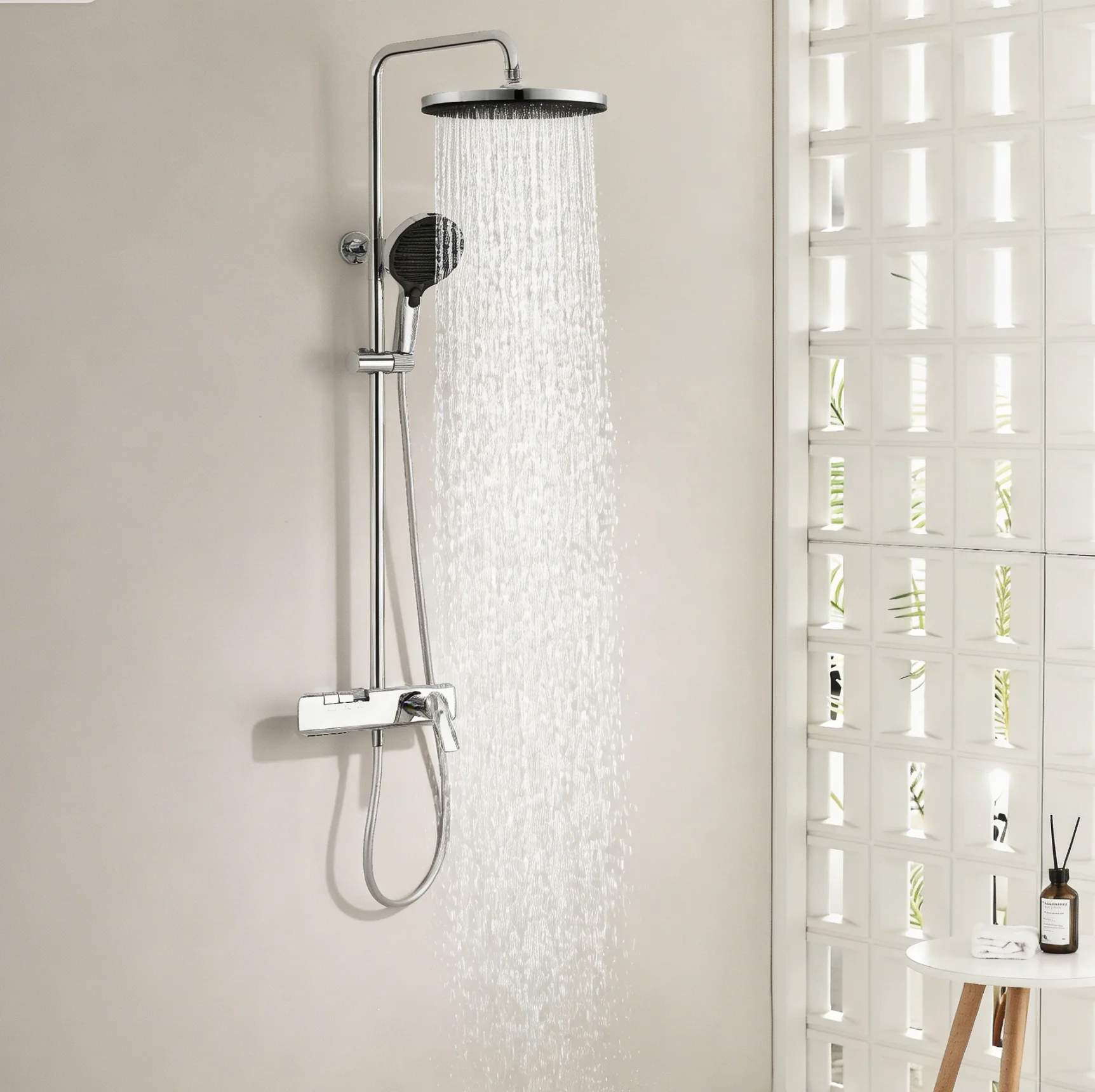 Luxury Chrome 59A Brass Body Rainfall & Jet Thermostatic Shower System Wanshai Ceramic Valve Core for Hotel Commercial Projects