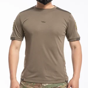 Solid Pattern Outdoor Tactical Quick Dry Breathable 300 Grams Sports Short Sleeve T-Shirt 100% Polyester Formal Neck Men Regular