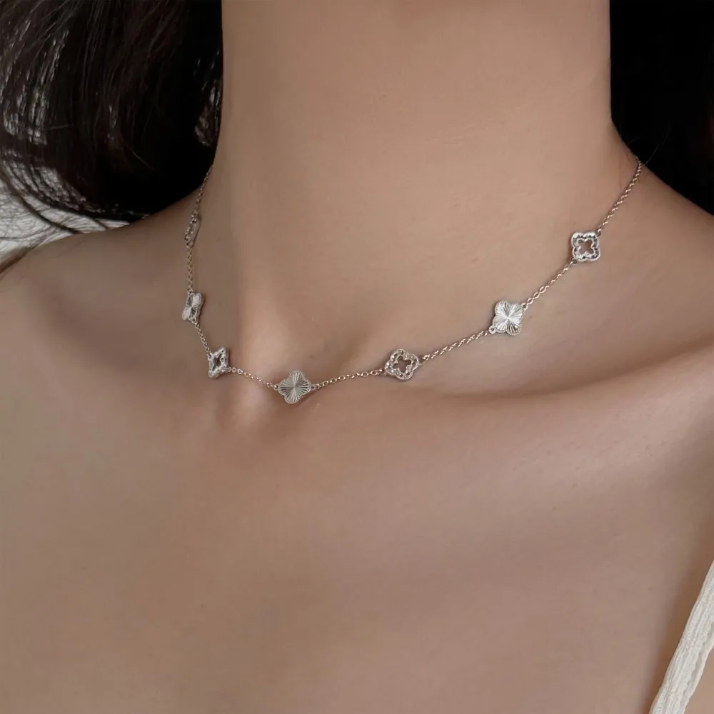 KAKODIY new launch design chain buckle 925 Sterling Silver 5A cubic zirconia laser four-leaf clover lucky pendant women's necklace detail 7