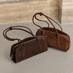 Luxury Genuine Suede Leather Ladies Classic Top Handle Large Shoulder Handbag Zip Purse for Women