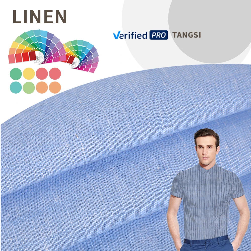 Wholesale Factory Supply Hot-selling Women Men Wear Plain Soft Yarn Dyed 100% Pure Linen Stretch Woven Fabric for Shirts & Dresses