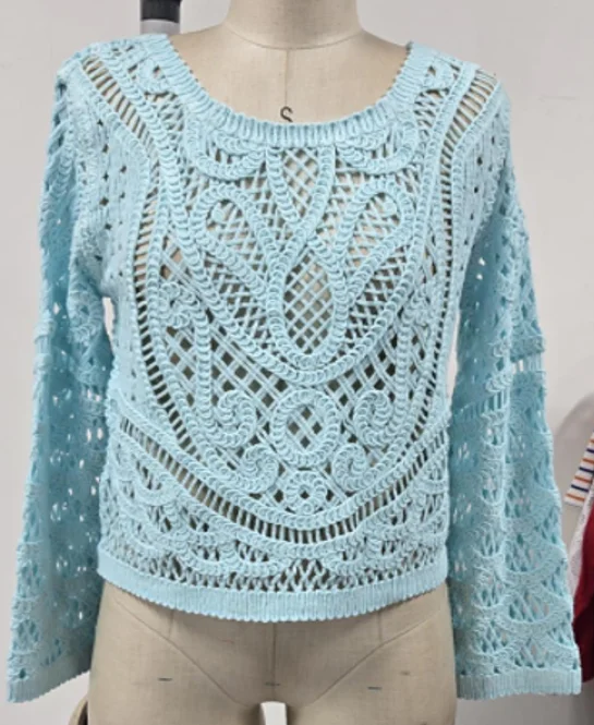 Ladies Hollow Crochet Special Plane Sweater-long Sleeve, Short Version, Suitable For Party Shopping, Vacation - Image 1