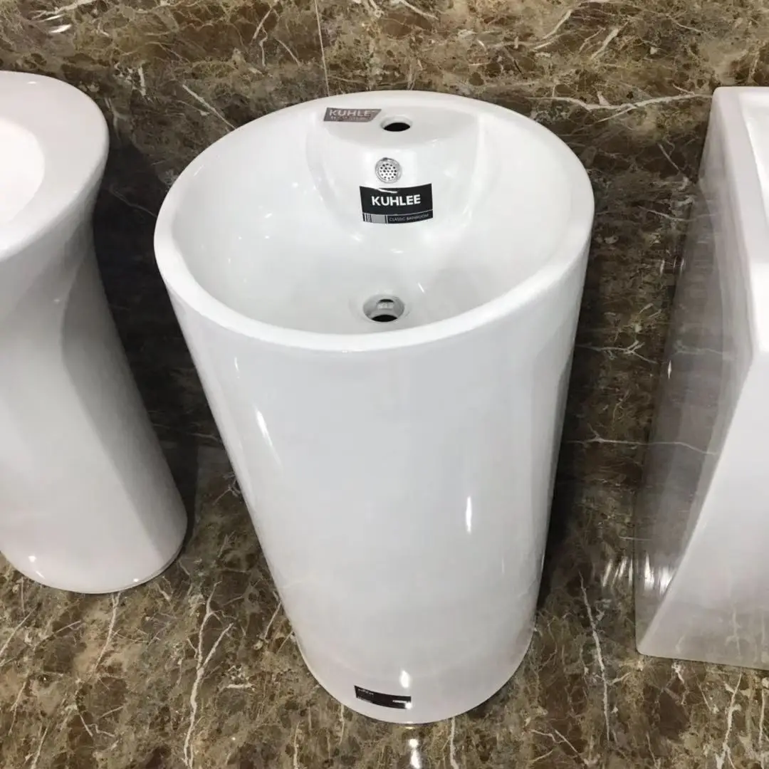 New design Marble Wash Basin Ceramic Hand Wash Basin Stand Alone Wash Basin Round Pedestal Sink For Office Building
