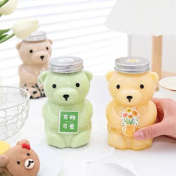 400ml 500ml 700ml High Quality Bear Shaped 16oz Boba Milk Tea Cold Coffee Transparent PET Plastic Juice Bottle with Lid