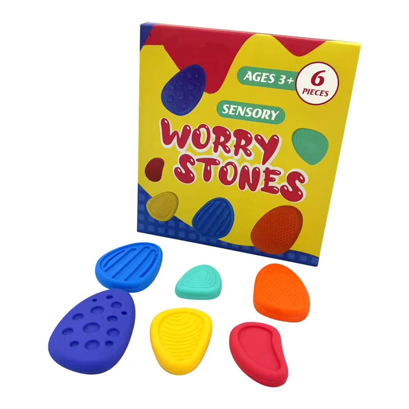 Autism Calming 6 Pack Textured Soft Worry Stone Stress Fidget Toys Sensory Stone for Kids Anxiety Relief