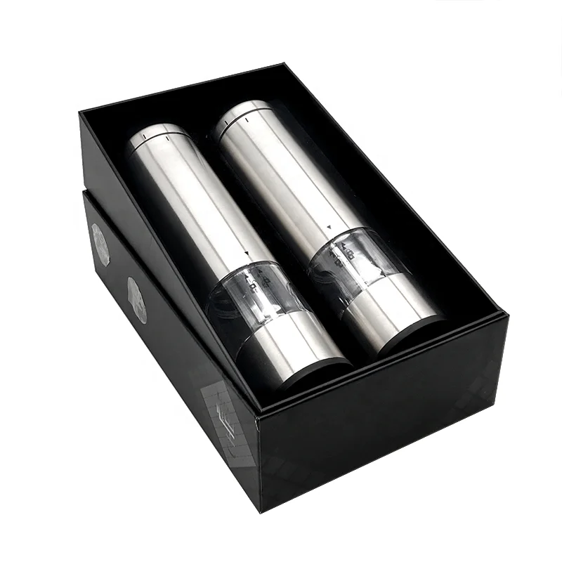 Flafster Kitchen Electric Pepper Grinder - Battery Powered Stainless Steel  Salt or Pepper Mill - Silver 