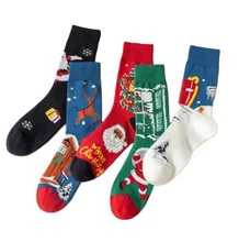 Fashion Cartoon Male Christmas Socks Colorful Unisex Custom Crew Socks High Quality Cotton Tube Trend Xmas Sock  Wholesale