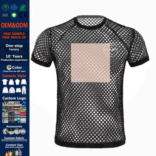 Camicia da uomo in rete trasparente - motivo floreale floccato in