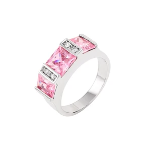 Keiyue 2026 Unique Women's Silver Ring Fashion Copper Plated Three Pink Cubic Zirconia Inspired Jewelry for Party OCCasion