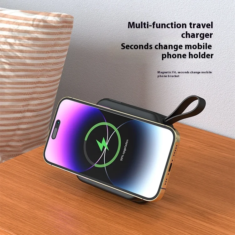 New Fast And Fast Charging 10000Mah Wireless Charging Bank With Built-in C-type PD Cable Magnetic Travel Bank