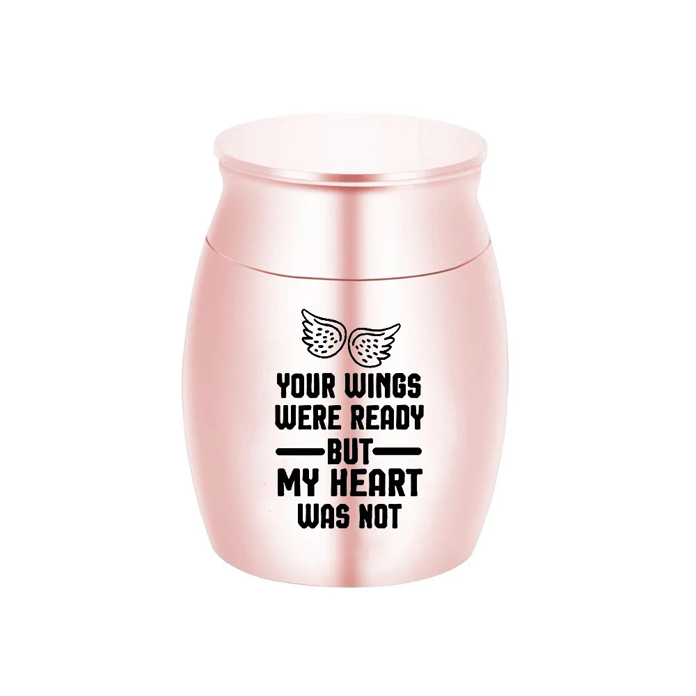 Cremation Jewelry for Pets Ashes Stainless Steel Mini Urn Jar Funeral Container with Wings Print Memorial Gift for Men Women
