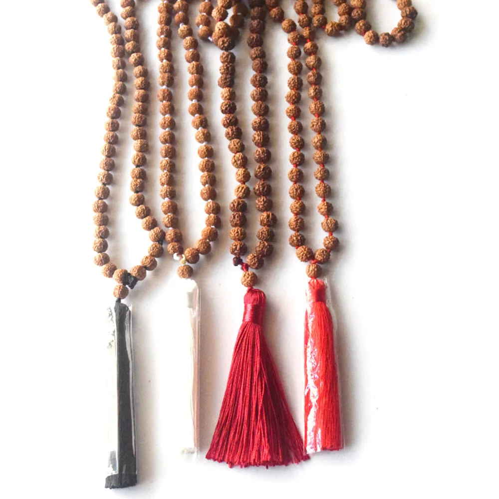 Mala Rudraksha Fatta A Mano 108 Perle Di Preghiera Meditazione Con Distanziatori In Turchese Verde Bracciale E Collana Gioielli Unisex - Foto 6