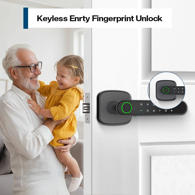 Smart Commercial Aluminum Door Lever Lock with High Security Fingerprint Key Card Access & Password Storage for Hotels