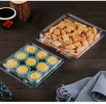 Factory Clear PET Food Grade Plastic Food Containers Dessert Packaging Box Reusable Square Tiramisu Pizza Containers