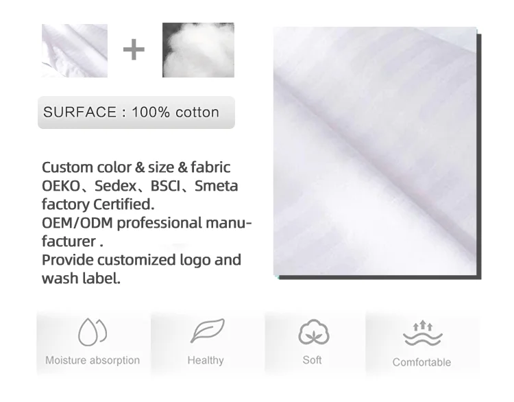 Custom Hotel Luxury Bed Satin Stripe Pillowcases 100% Cotton Pillow Case Cover for Home supplier