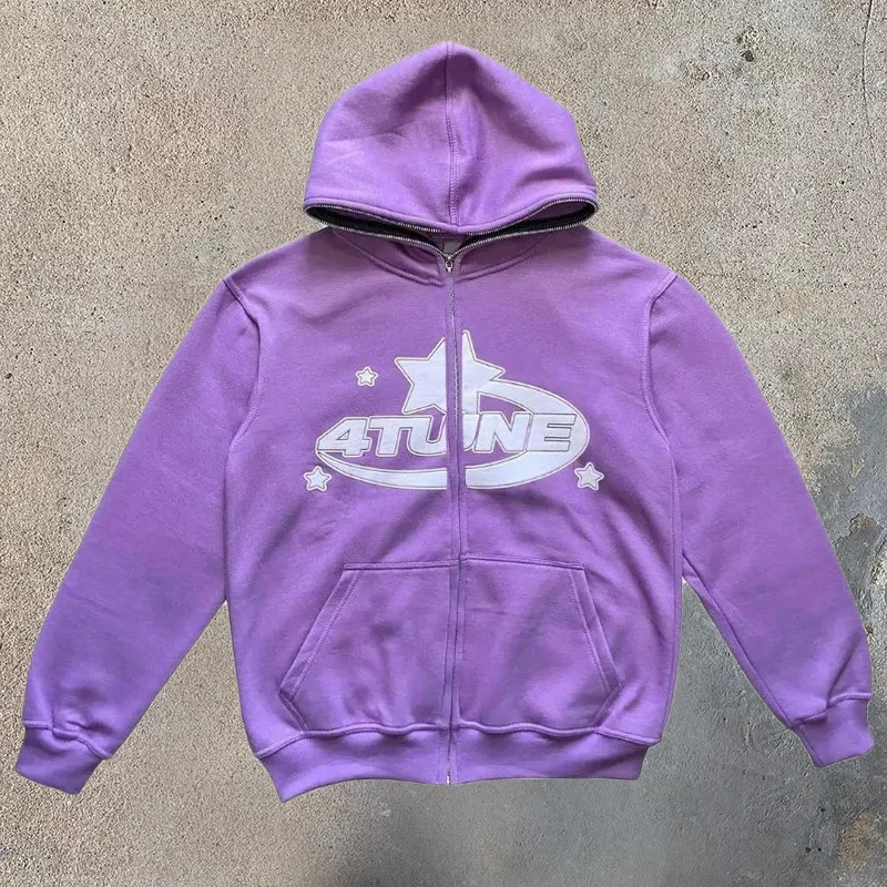 Y2k Zip up 4tune Hoodie Y2k Clothing Streetwear Full Zip 