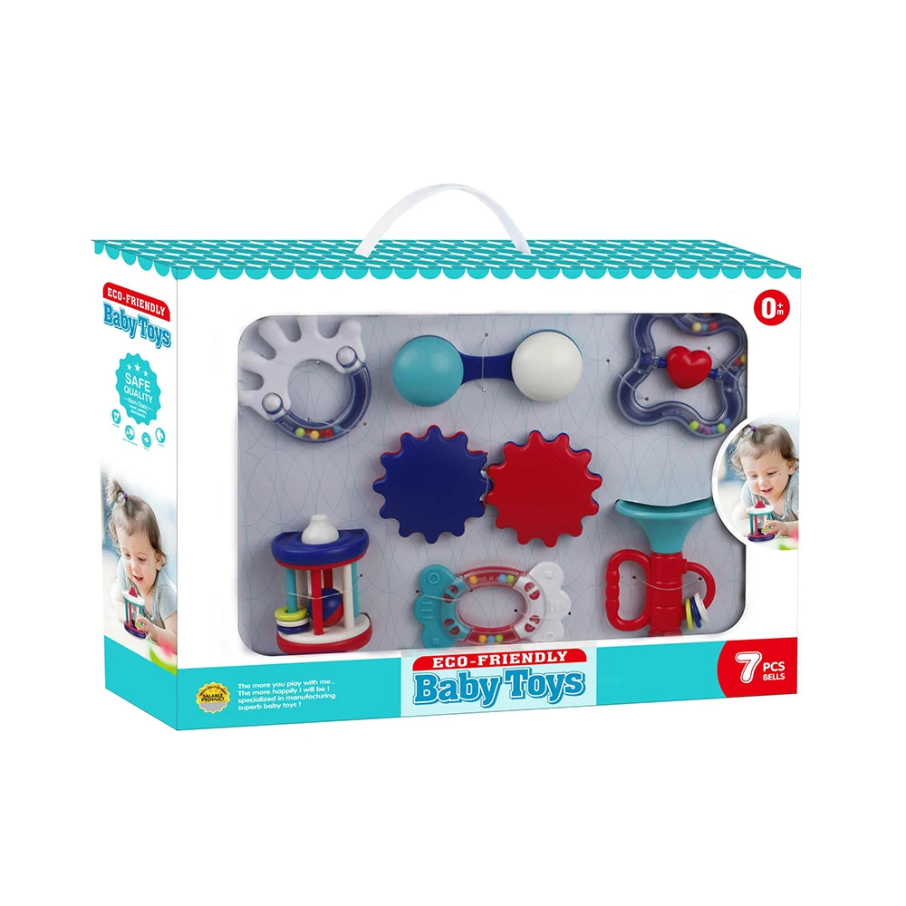 Новый дизайн 7 шт. эко пластиковая коробка передач набор колец детские погремушки игрушки для младенцев и детей ясельного возраста