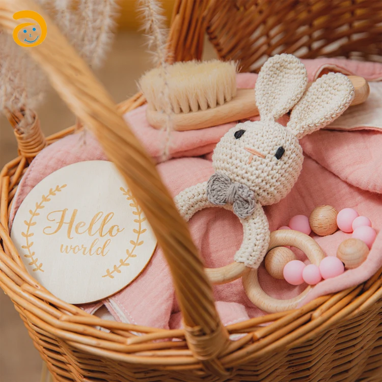 100% Organic Cotton Crochet Teether Cute Giraffe Baby Teether Toys Newborn Baby gift teether set