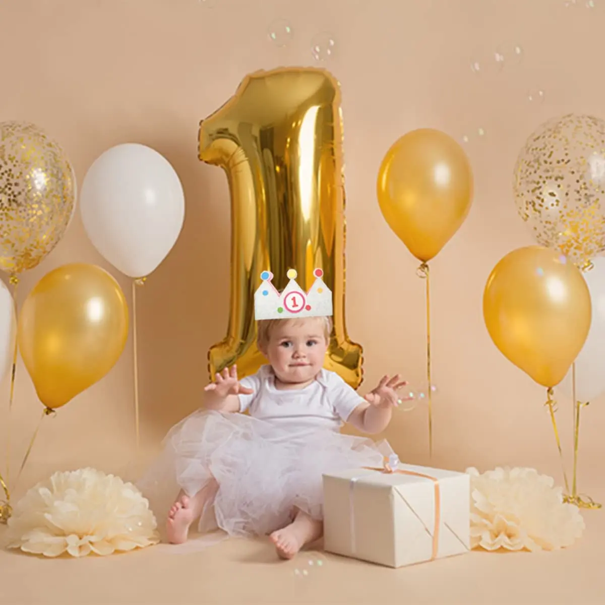 Children's Diy Interchangeable Numbers 1-9 Newborn Girls 1st 1/2 White  Fabric Happy Birthday Hat Felt Crown