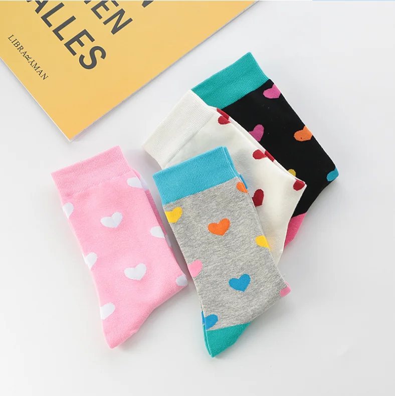 HF women color heart shape long tube versatile college style stockings socks
