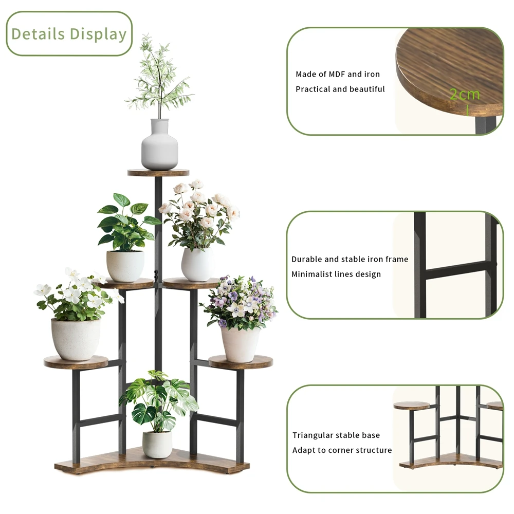 UNHO 5-Tier Tall Plant Stand Rack – Wrought Iron Metal Shelf For Indoor/Outdoor, Black, Rectangular