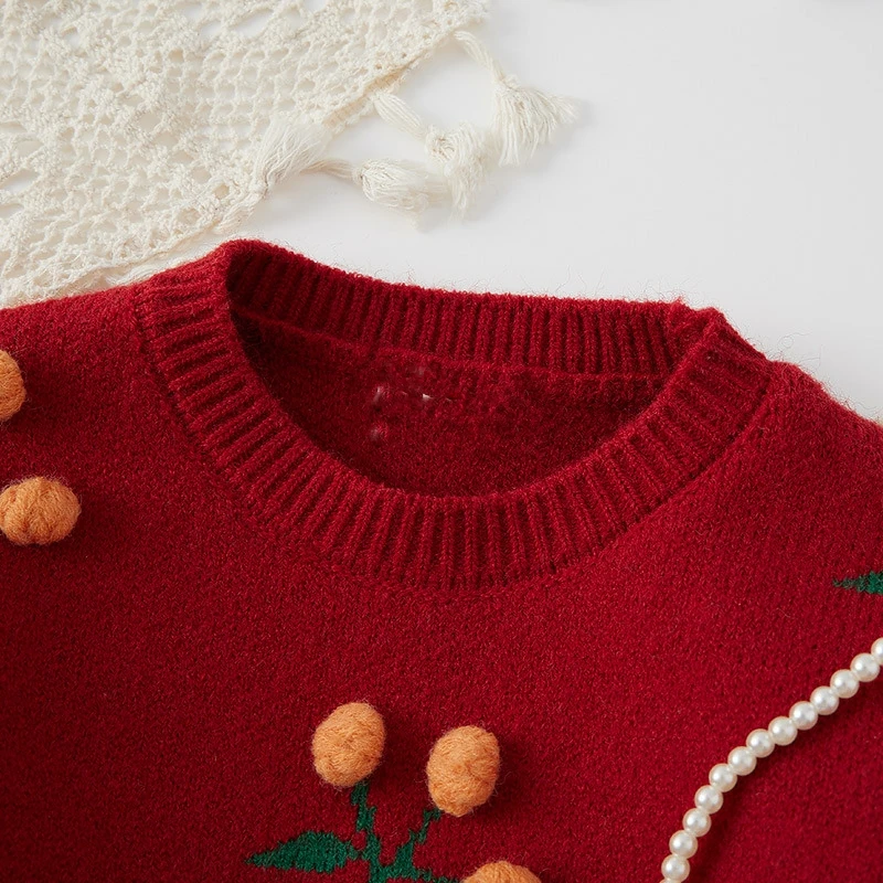 Girl cherry pullover sweater baby wear baby knit organic cotton