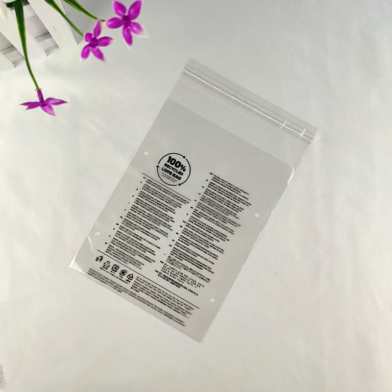 Clothing packing self adhesive plastic bags with logo custom recycled grs transparent biodegradable bag compostable supplier