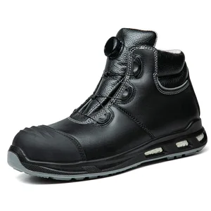 Industrial Autumn Safety Boots Steel Toe Genuine Leather for Anti-Smash Anti-Puncture Features Rotating Buckle Mid Cut
