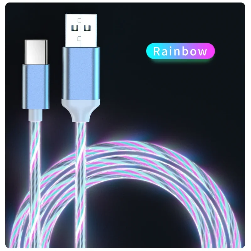 3 in 1 LED Phone Charger Cable TPE USB Type C Micro USB Glowing Charging Cord for Smartphone Tablet
