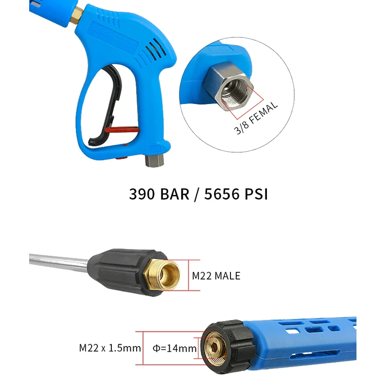 SPS 5000PSI High Pressure Power Washer Nozzle Water Cleaning Spray Blue Gun With Nozzle Wand for Car Wash