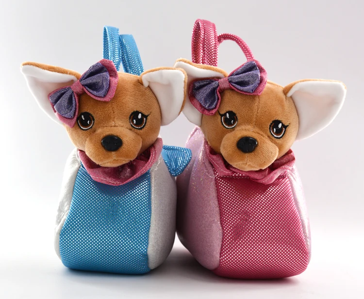 chihuahua soft toy in a bag