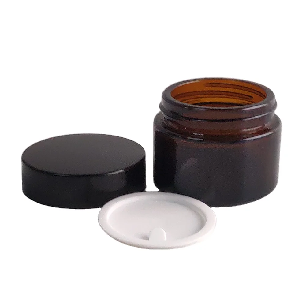 high quality amber glass jar cream glass jar 50ml with black plastic cap