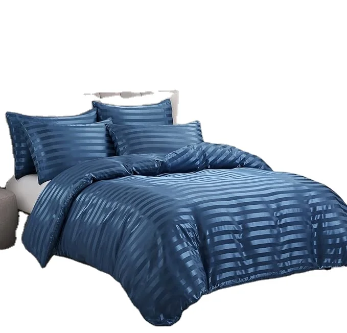 Luxury 5 Pieces Satin Striped Duvet Cover King Queen Size Set Silky Elegant Satin Bed Sheets for Home