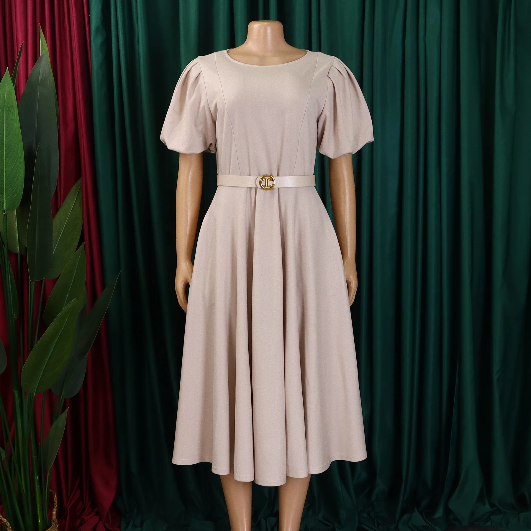 Africa Women Elegant Summer Young Ladies Fancy Wedding Woman Career Office  Modest High Quality Church Dresses for Women +Belt