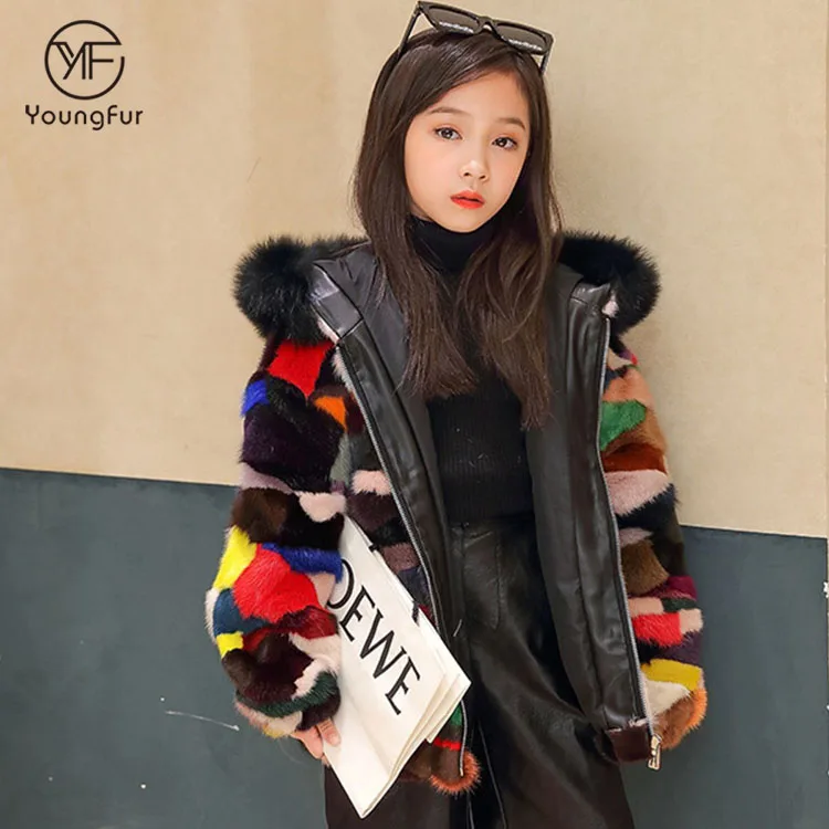 girls hooded fur coat