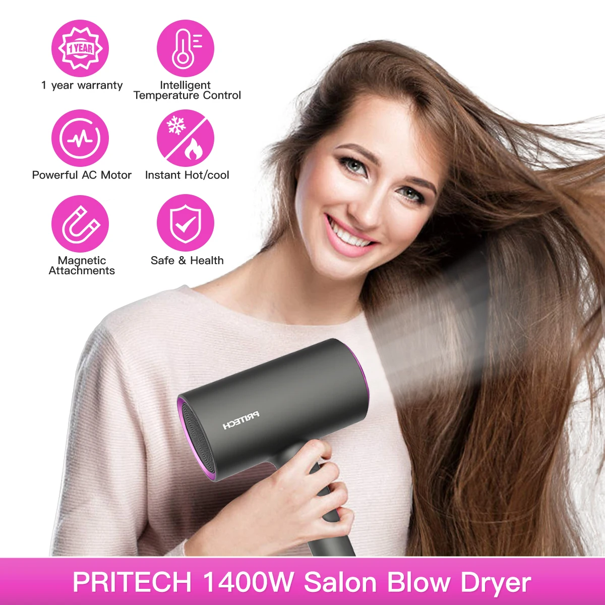 Pritech Custom Cheap 1400w Dc Motor Foldable Travel Electric Hair Dryer ...